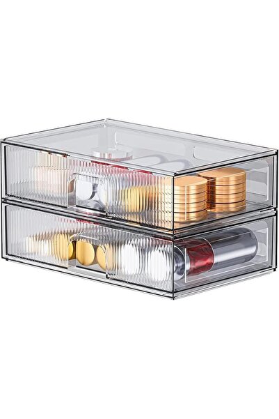 GENERAL Tazweeq Stackable Storage Drawer, Clear Acrylic, Set of 2, for Bathro...
