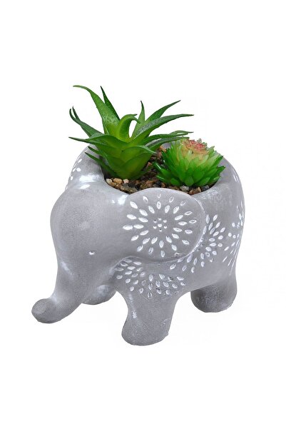 CATIANO Ghiveci Decorativ Etnic Elefant & Planta Artificiala 15x10x13cm