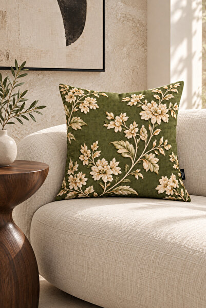 MUN HOME Pera Digital Printing 1 τεμάχιο Floral Πράσινο Μπεζ Κάλυμμα Μαξιλαρι...