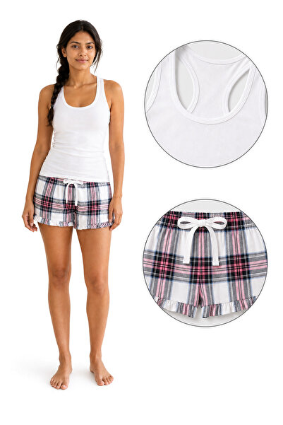 Generic Brand Pijama de damă SF Women, top alb și pantaloni scurți în carouri...