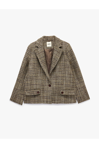 Koton Kapaklı Çift Cepli Uzun Kollu Ekose Tüvit Blazer Ceket
