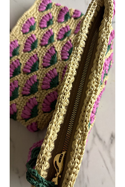 WOMANBAG Handmade Wicker Leather Lining and Pocket, Clutch Portfolio Bag (30X20Cm)