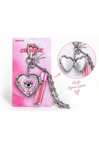 Meyra Accessories Metal Aynalı Gloss Tutucu Kalp Göz Detaylı Charm Anahtarlık 1 adet gelmektedir