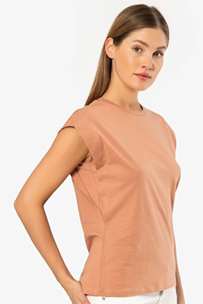 TÜREN Women's padded look relaxed fit t-shirt, 100% cotton