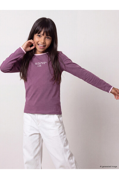 LC Waikiki Alita City Lcw Kids Plum Oval Collar Letter Printed Girls' T-Shirt