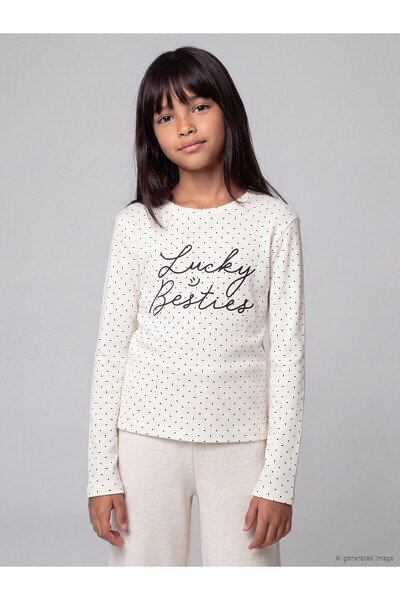LC Waikiki Alita City Lcw Kids Ecru Printed Girls' T-Shirt with a Difference