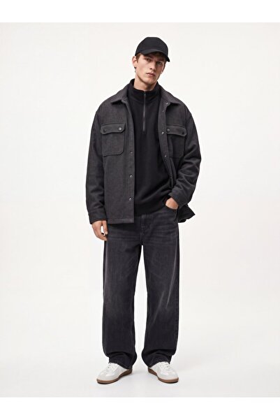 Ltb Regular Fit Grey Coat with Pocket Detail