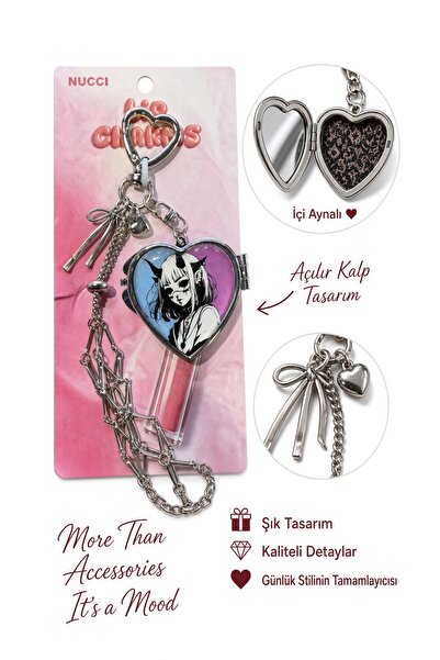Meyra Accessories Metal Aynalı Gloss Tutuculu Gotik Anime Kızı Charm Anahtarlık 1 adet gelmektedir