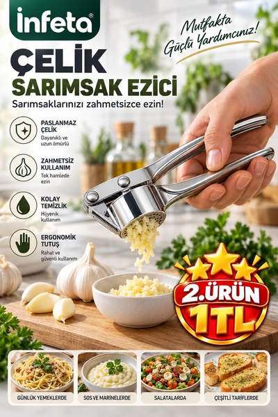 İnfeta Steel Garlic Crusher Stainless Steel Pliers Type Ergonomic Garlic Press