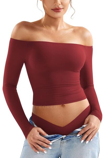 GENERAL YEOREO Sophie Women Off Shoulder Long Sleeve Shirts Double Lined Basi...