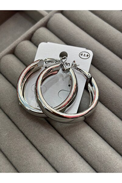MODA Silver Color Italian Model Medium Size Tube Hoop Earrings - Stylish and Minimalist Hoop Earrings