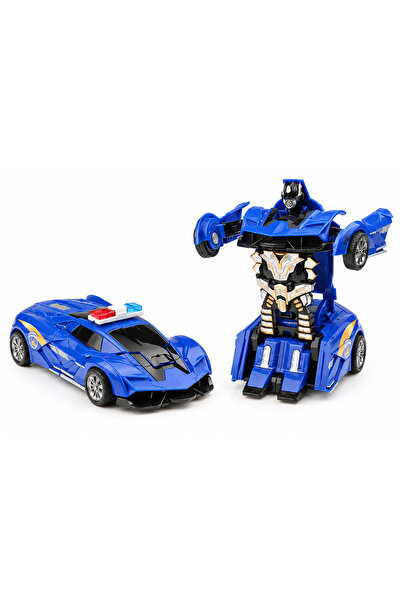 Generic Brand Mașinuță de poliție transformabilă în robot, jucărie albastră c...