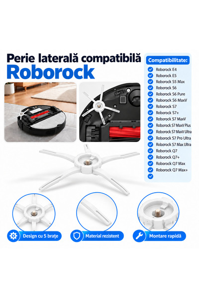 OEM Perie laterala cu 5 brate compatibila Roborock S5 Max / S6 / S7 / Q7 / E4...
