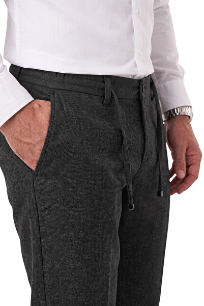 DeepSEA Erkek Slim Fit Kırçıllı Füme Kumaş Pantolon – İpli Esnek Bel Likralı Spor Şık Pantolon 2700252