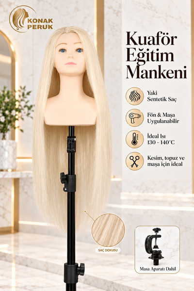 PERUK Omuzlu Kuaför Eğitim Mankeni - Yaki + Masa Aparatı / Platin