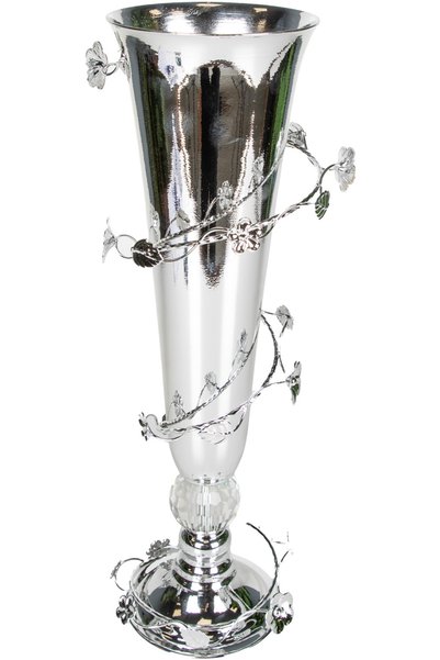 Herdekora Vază decorativă din metal, cu pietre de cristal, argintie, 18x53 cm.