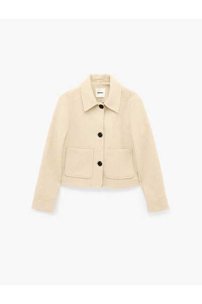 Koton Cepli Düğmeli Crop Kaşe Mevsimlik Bomber Ceket