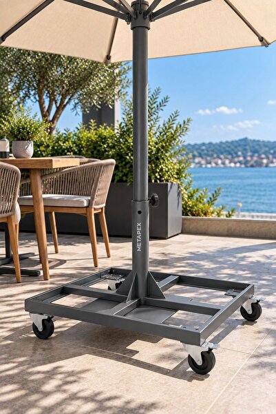 ŞEMSİYE AYAĞI - 80x80 (100mm BORULU) 4 TEKER KİLİTLİ (STOPLU) ANTRASİT