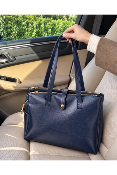 çantamgelsin kadın lacivert yumuşak büyük boy çok bölmeli astarlı ayarlanabilir uzun askılı el ve omuz çantası LAPTOP UYUMLU ÇANTA (EBAT 35X25 CM)