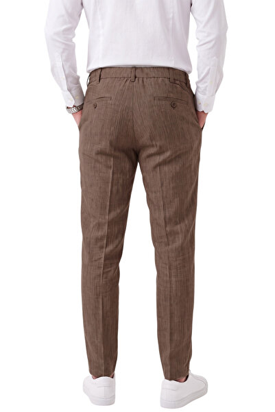 DeepSEA Erkek Slim Fit Kırçıllı Kahve Kumaş Pantolon – İpli Esnek Bel Likralı Spor Şık Pantolon 2700252