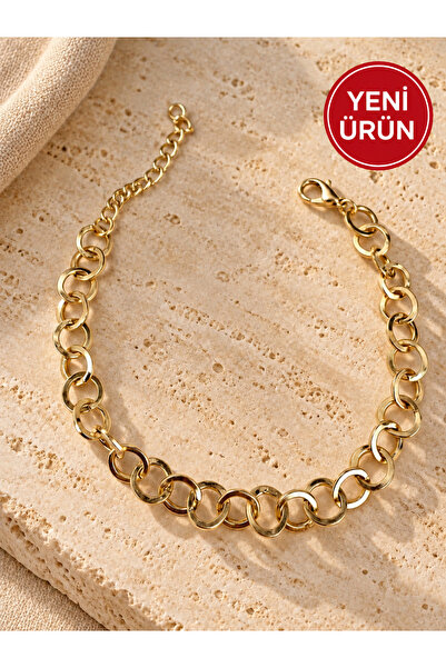 SEZİNİN TAKI DÜKKANI Kadın Gold Renk Büyük Halka kadın Zincir Bileklik