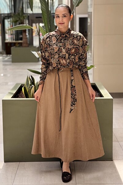 Ceremony Shawl Patterned Suede Skirt Set