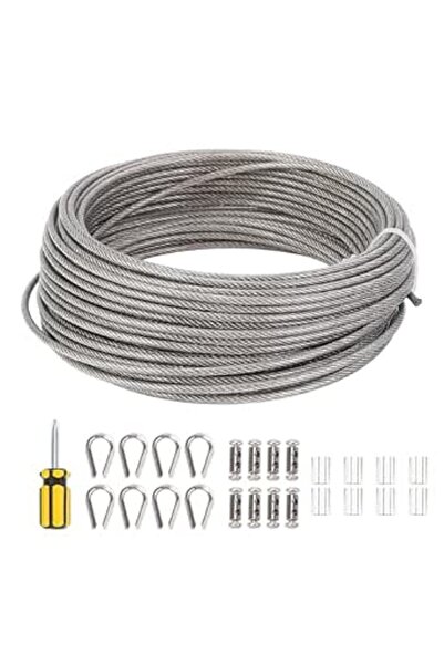 ASHATA Wire Rope Set, 66ft Length 3mm Diameter Stainless Steel Wire Turnbuckl...