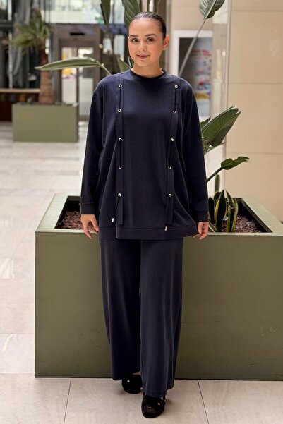 Ceremony Pants Suit with Eyelet Detail on the Front and Lace-Up Detail