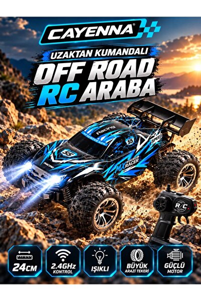 cayenna 2.4 GHz Uzaktan Kumandalı 4x4 Off-Road Drift RC Araba – Işıklı, Büyük...