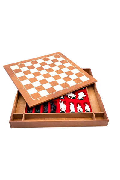 MindGear Set de șah tematic Roma Antică, tablă-cutie din lemn (50 × 50 cm)