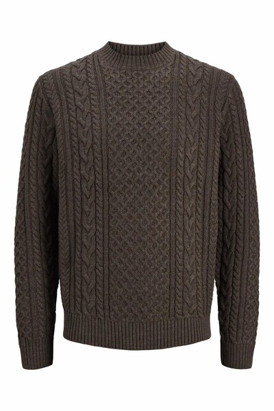 Jack & Jones Men's Brown Jprblucallum Cable Knit Crew Neck Sweater & Cardigan