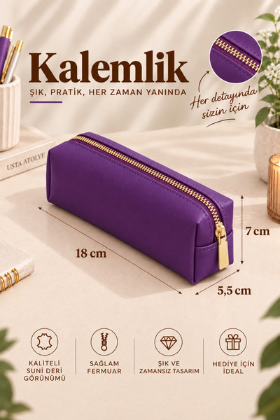 RONYA LEATHER Vegan Deri Fermuarlı Kalemlik Anahtarlık Hediyeli