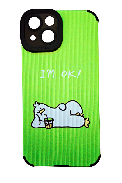Generic Brand كفر ايفون 15 برو بتصميم لطيف وجملة "I'M OK!" باللون الأخضر الجذاب - غطاء حماية عصري ومقاوم للصدمات