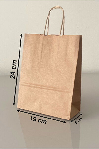 19x8x24 cm Küçük Boy 50 Adet 100 gr Kahverengi Burgu Saplı Kraft Çanta