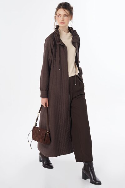Kayra High Collar Quilted Jacket in Coffee