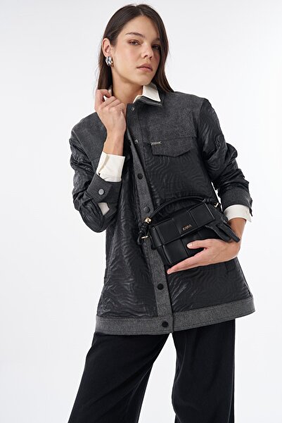 Kayra Jacquard Jacket with Flap Pockets Black