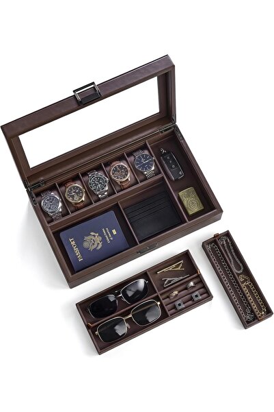 Generic ProCase Watch Box Jewelry Organizer, 5 Slots Leather Watch Display Ca...