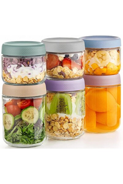 Generic 6 Pack Glass Food Storage Containers, 300ml & 480ml Food Jars with Ai...