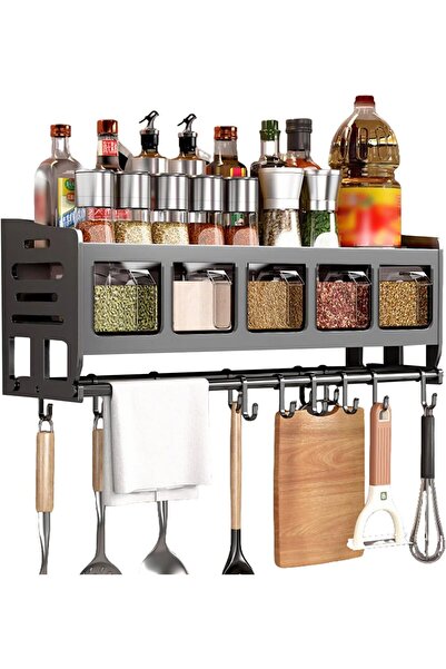 Generic 5-Jar Kitchen Spice Rack Organizer with Knife Shelf & Towel Holder, W...
