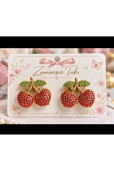 zamansız takı 🍒   مشبك شعر للأطفال على شكل كرز مرصع بالأحجار