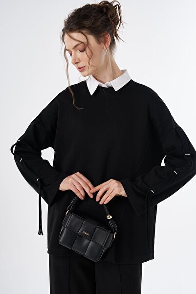 Kayra Stone Detailed Rayon Sweatshirt Black