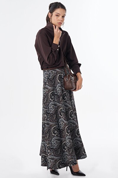 Kayra Ethnic Pattern Skirt Brown