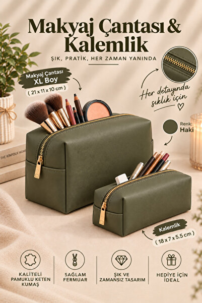 RONYA LEATHER Vegan Deri Organizer Makyaj Çantası Günlük Kullanım İçin Çok Am...