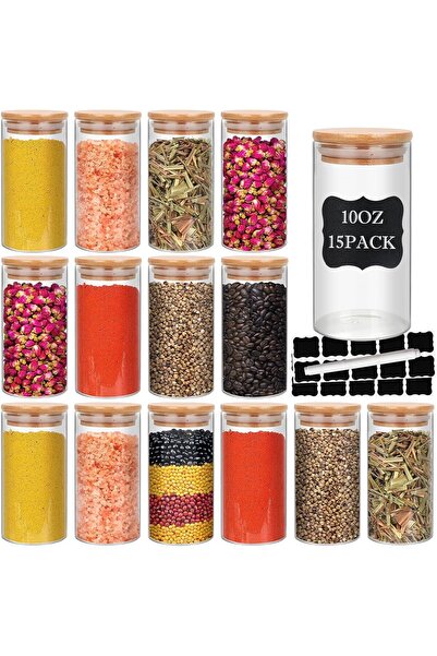 Generic HOME ZONE Set of 15-8 oz Glass Jars With Bamboo Lids - Borosilicate A...