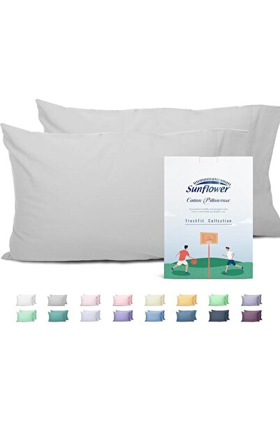SUNFLOWER 100% Cotton Queen Pillow Case Set of 2, 200TC Bright White Pillowca...