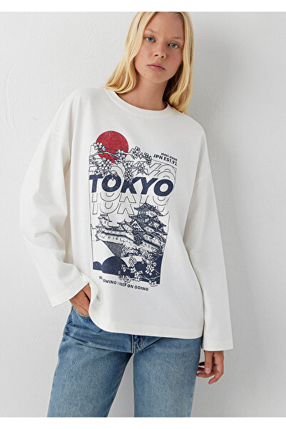 Mavi Tokyo Baskılı Uzun Kollu Tişört Oversize / Geniş Kesim 1620322-70057