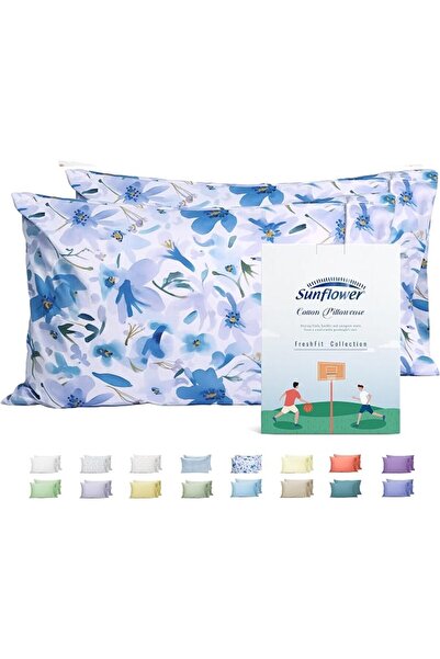 SUNFLOWER 100% Cotton Queen Pillow Case Set of 2, 200TC Bright White Pillowca...