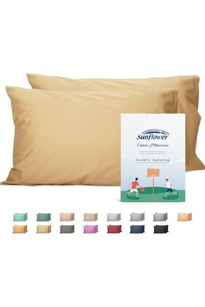 SUNFLOWER 100% Cotton Queen Pillow Case Set of 2, 200TC Bright White Pillowca...
