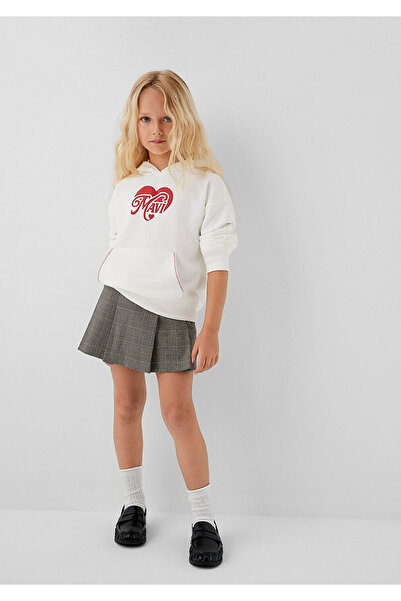 Mavi Kapüşonlu Ekru Sweatshirt 7S10198-70057