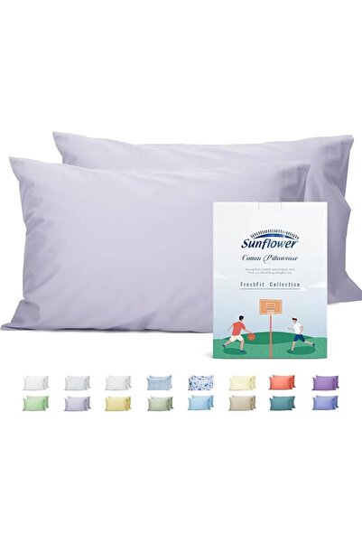 SUNFLOWER 100% Cotton Queen Pillow Case Set of 2, 200TC Bright White Pillowca...